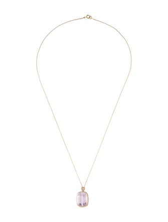 Necklace 14K 10.74ct Kunzite & Diamond Pendant Necklace