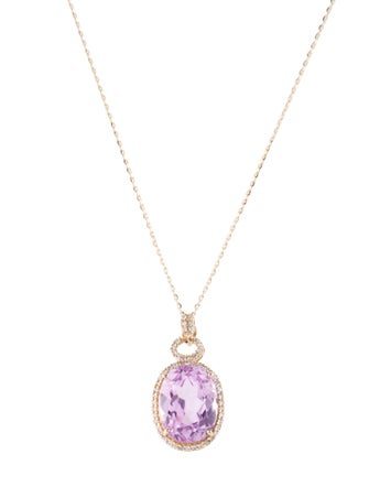 Necklace 14K 6.51ct Kunzite & Diamond Pendant Necklace