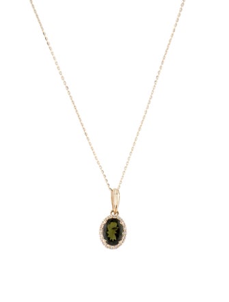 Necklace 14K 1.16ct Tourmaline & Colorless Sapphire Pendant Necklace