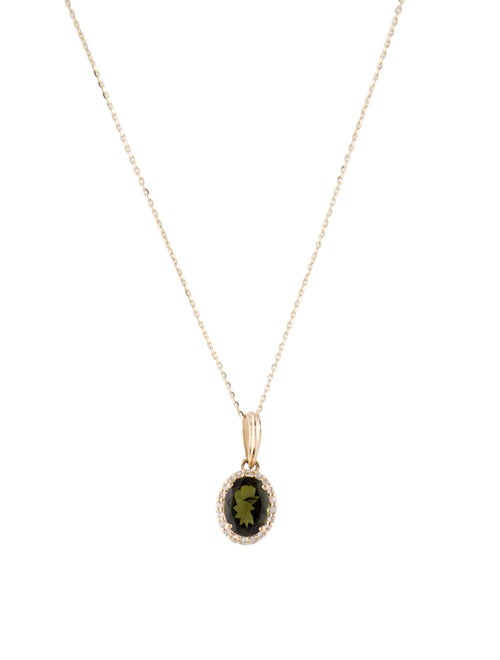 Necklace 14K 1.16ct Tourmaline & Colorless Sapphire Pendant Necklace