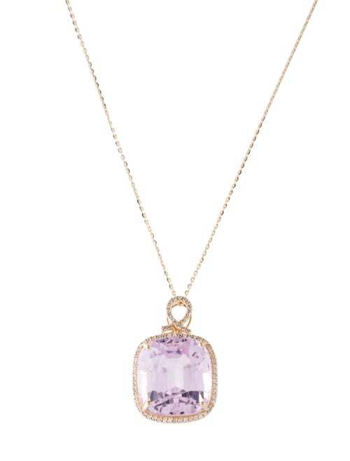 Necklace 14K 20.63ct Kunzite & Diamond Pendant Necklace