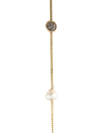 Necklace 18K Pearl, Dyed Pearl & Coin Station Necklace