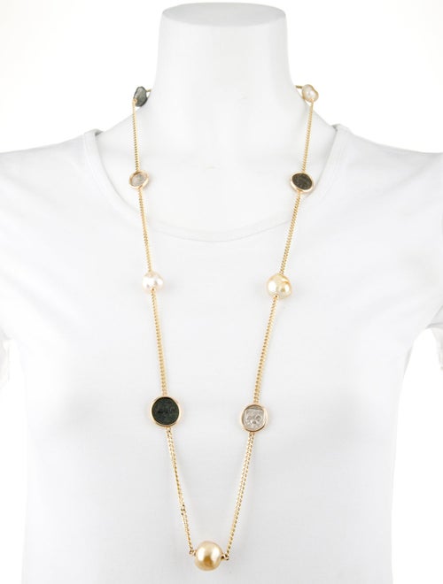 Necklace 18K Pearl, Dyed Pearl & Coin Station Necklace