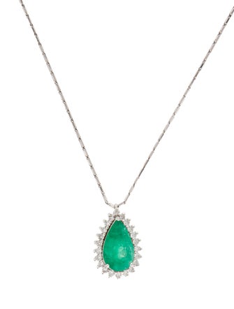 Necklace 18K 3.60ct Emerald & Diamond Pendant Necklace