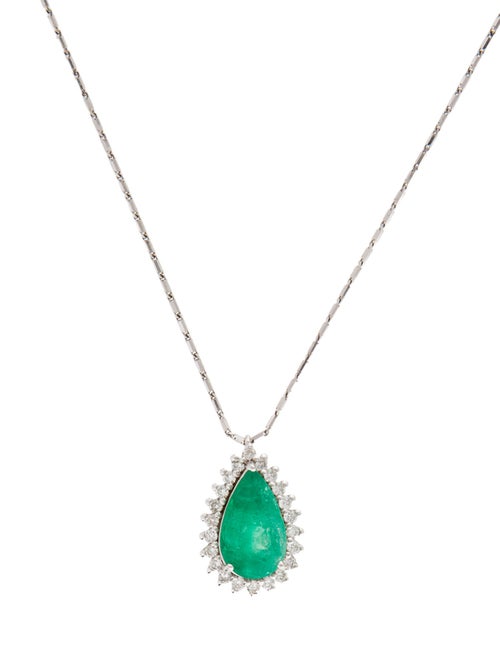 Necklace 18K 3.60ct Emerald & Diamond Pendant Necklace