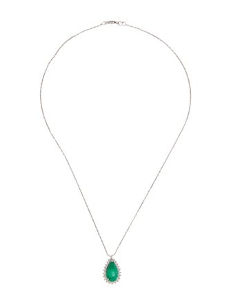 Necklace 18K 3.60ct Emerald & Diamond Pendant Necklace