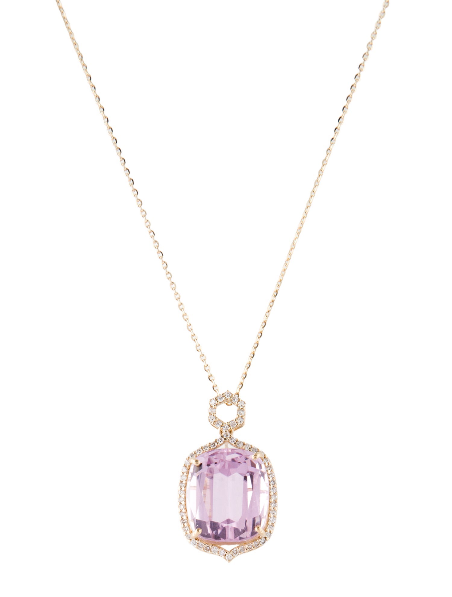 Necklace 14K 10.88ct Kunzite & Diamond Pendant