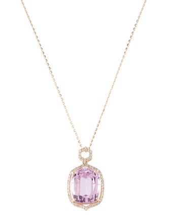Necklace 14K 10.88ct Kunzite & Diamond Pendant Necklace