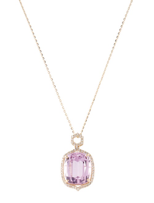 Necklace 14K 10.88ct Kunzite & Diamond Pendant Necklace