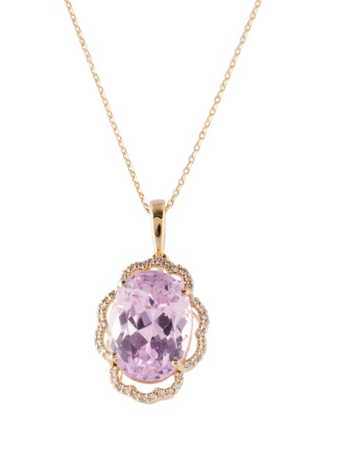 Necklace 14K 7.80ct Kunzite & Diamond Pendant Necklace