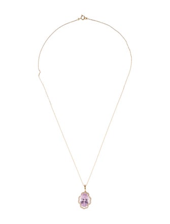 Necklace 14K 7.80ct Kunzite & Diamond Pendant Necklace