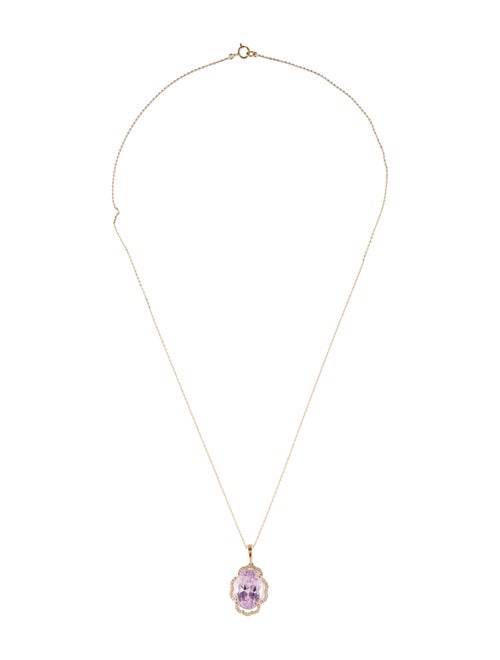 Necklace 14K 7.80ct Kunzite & Diamond Pendant Necklace