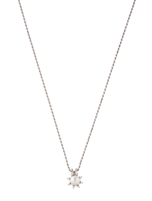 Necklace 14K Pearl & Diamond Pendant Necklace