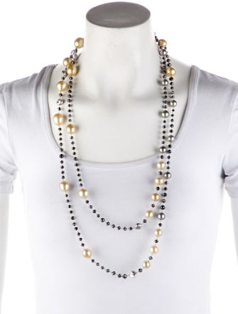 Necklace 18K Pearl & Diamond Bead Station Necklace