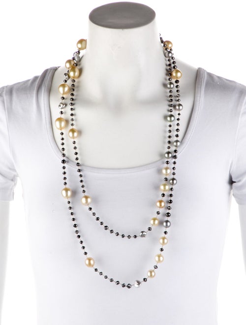 Necklace 18K Pearl & Diamond Bead Station Necklace