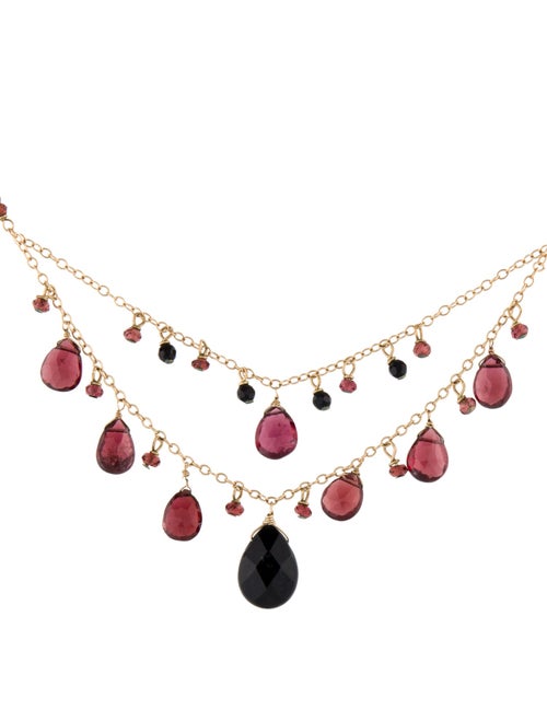 Necklace 14K Onyx & Garnet Multistrand Necklace