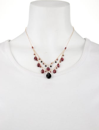 Necklace 14K Onyx & Garnet Multistrand Necklace