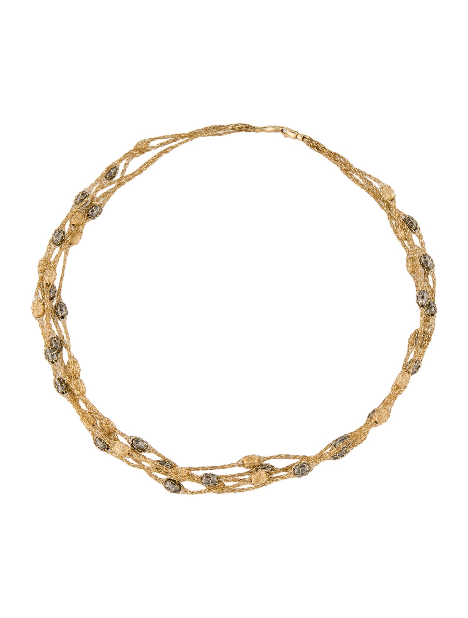 Necklace 14K Two-Tone Oval Bead Station Multistrand