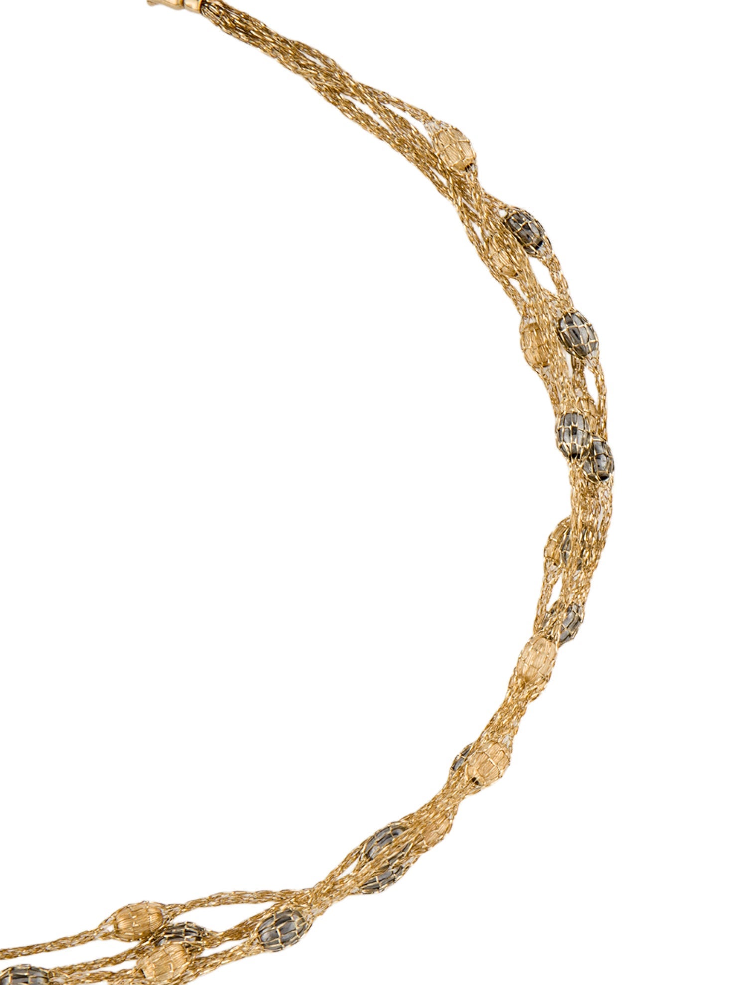 Necklace 14K Two-Tone Oval Bead Station Multistrand