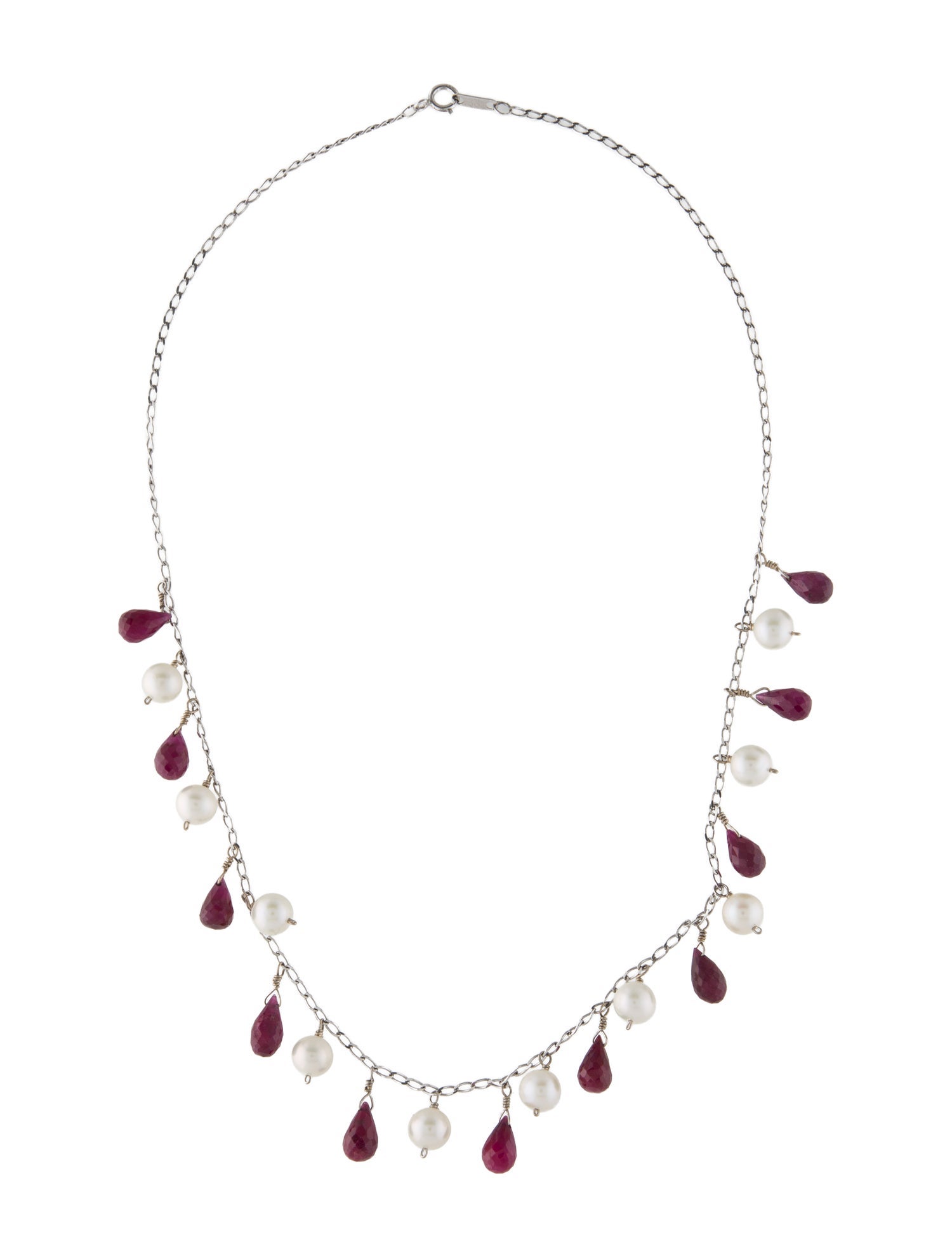 Necklace 14K Pearl & Ruby Fringe Station
