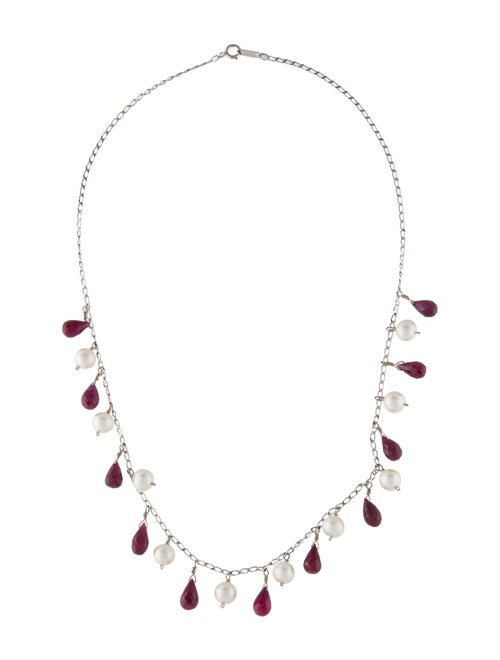 Necklace 14K Pearl & Ruby Fringe Station Necklace