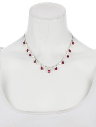 Necklace 14K Pearl & Ruby Fringe Station Necklace