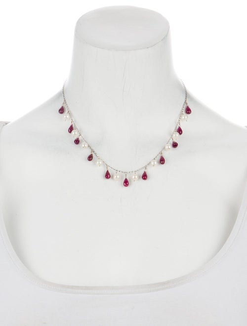 Necklace 14K Pearl & Ruby Fringe Station Necklace