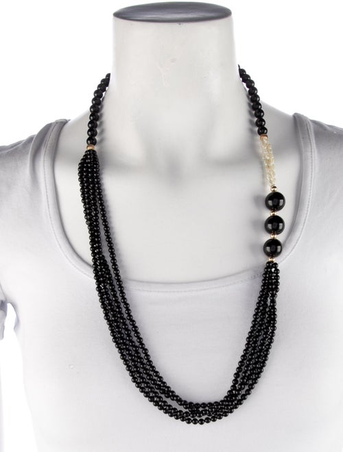 Necklace 14K Pearl & Onyx Multi Bead Strand Necklace