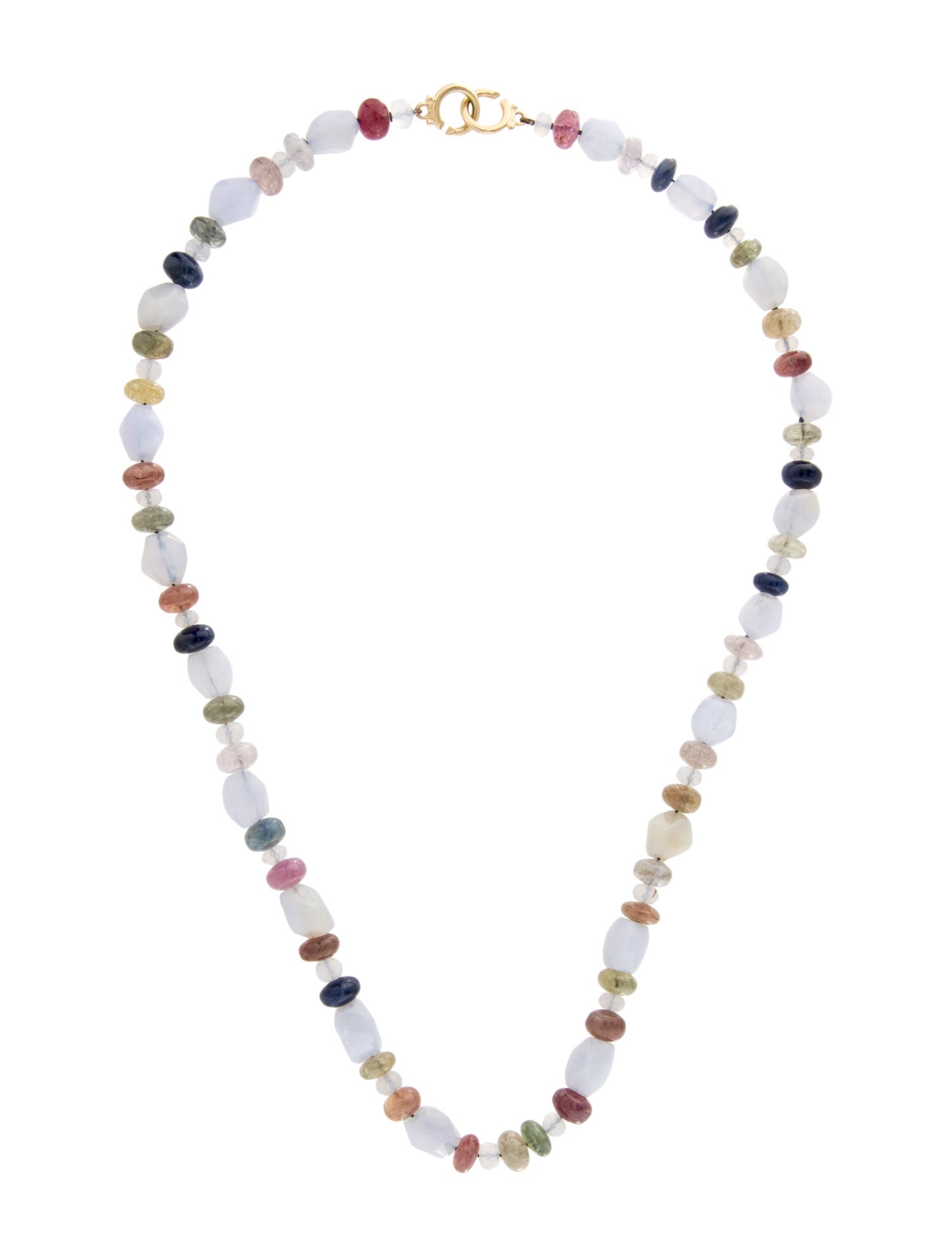 Necklace 14K Blue Lace Agate, Chalcedony & Sapphire Bead Strand Necklace
