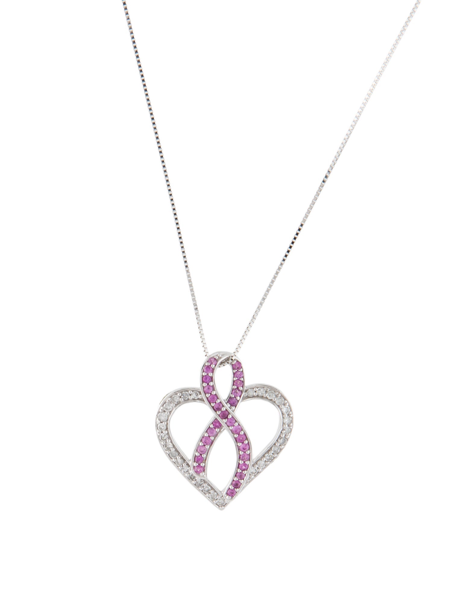 Necklace 14K Sapphire & Diamond Breast Cancer Ribbon Heart Pendant Necklace