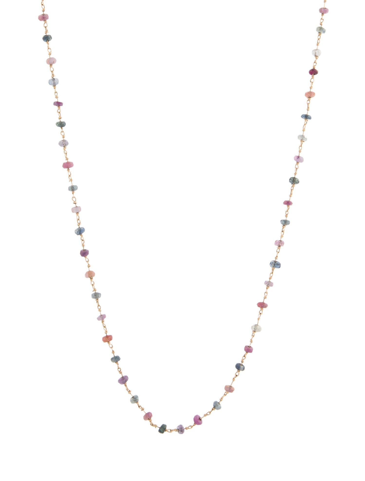 Necklace 14K Sapphire & Ruby Bead Strand Necklace