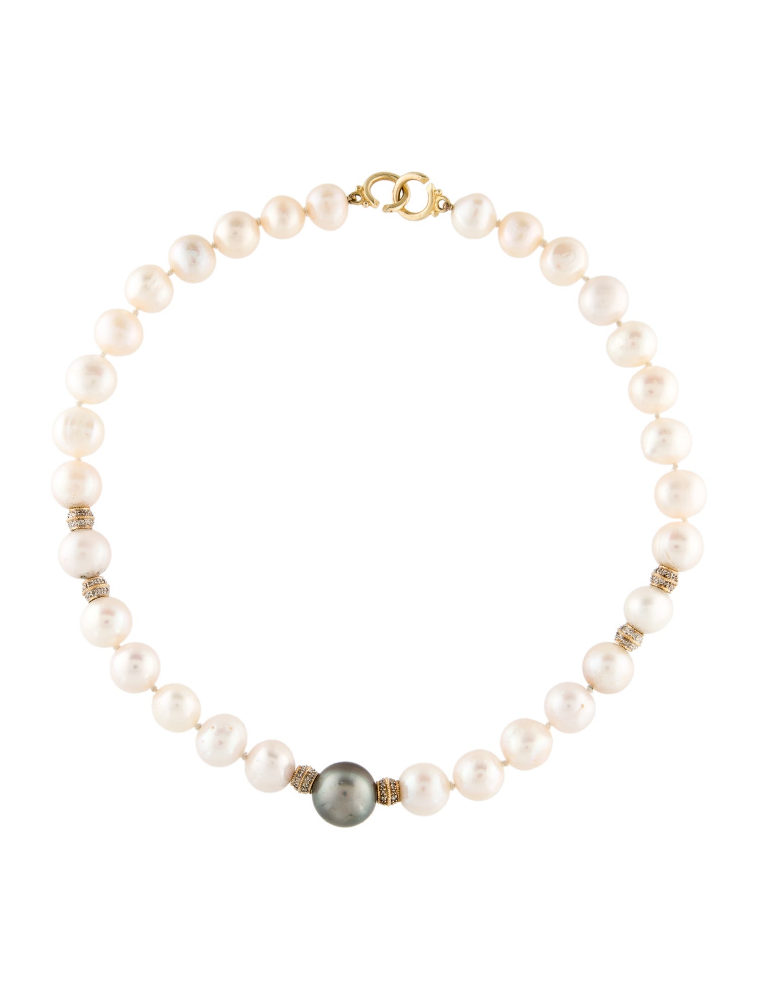 Necklace 14K Pearl & Diamond Station Necklace