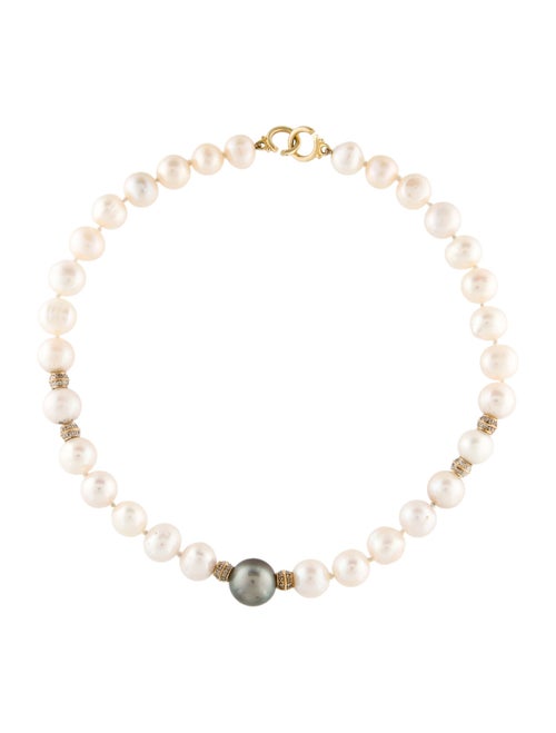 Necklace 14K Pearl & Diamond Station Necklace