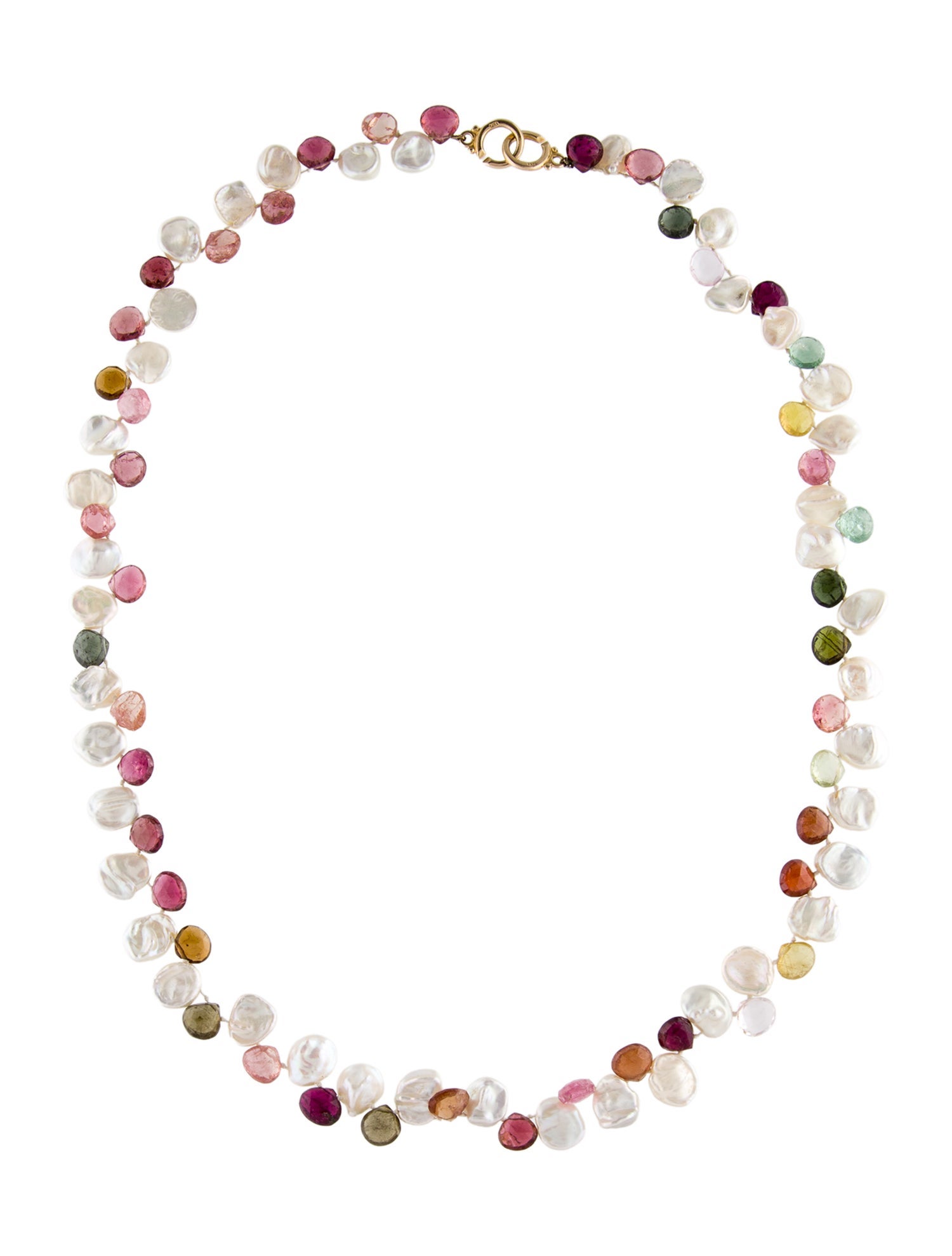 Necklace 14K Pearl & Tourmaline Bead Strand Necklace