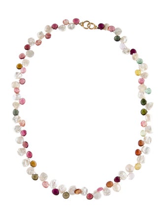 Necklace 14K Pearl & Tourmaline Bead Strand Necklace