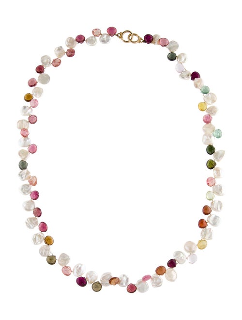Necklace 14K Pearl & Tourmaline Bead Strand Necklace