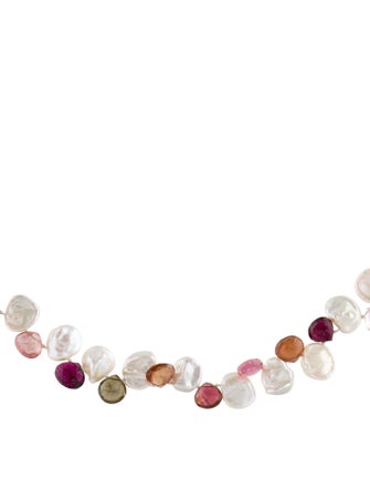 Necklace 14K Pearl & Tourmaline Bead Strand Necklace