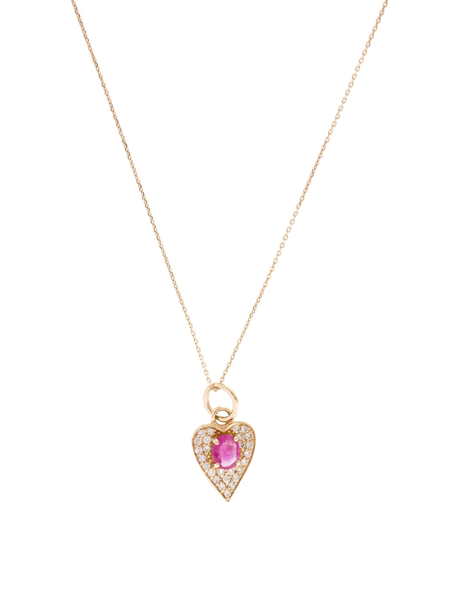 Necklace 14K Ruby & Diamond Heart Pendant Necklace