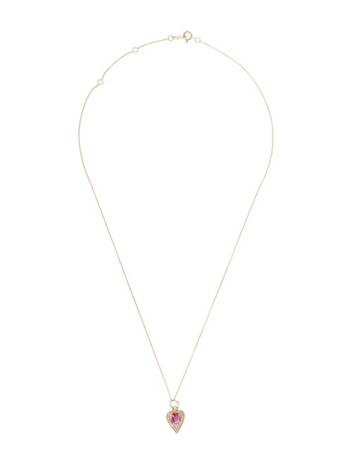Necklace 14K Ruby & Diamond Heart Pendant Necklace