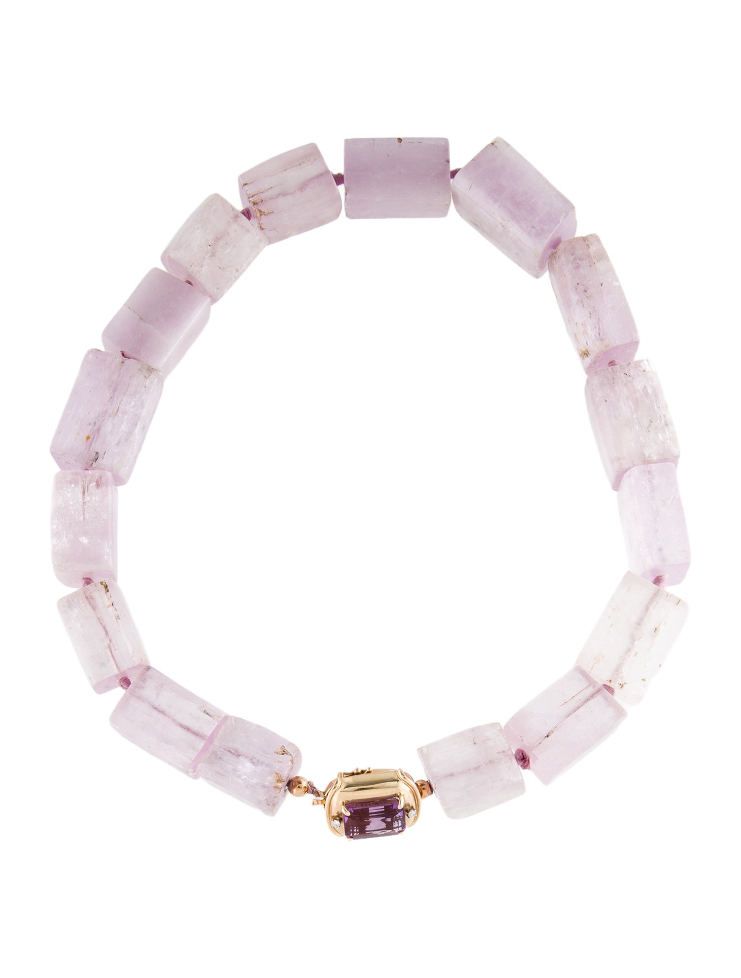 Necklace 14K 18.10ct Amethyst, Kunzite & Diamond Bead Strand