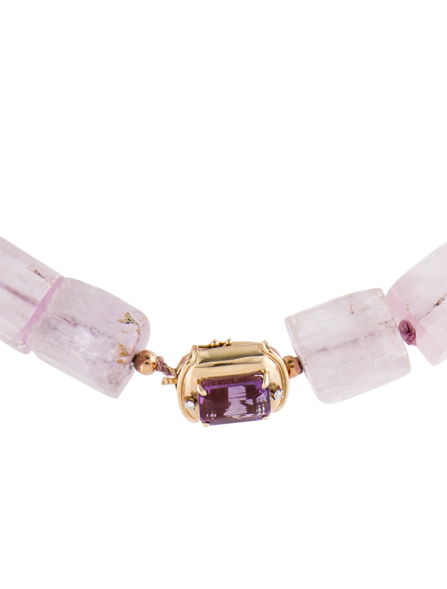 Necklace 14K 18.10ct Amethyst, Kunzite & Diamond Bead Strand