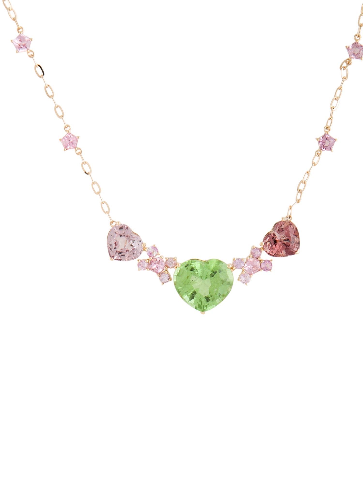 Necklace 18K Spinel & Peridot Heart Station