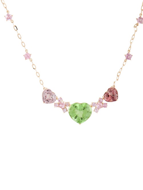 Necklace 18K Spinel & Peridot Heart Station Necklace