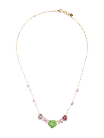 Necklace 18K Spinel & Peridot Heart Station Necklace