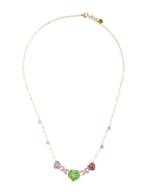 Necklace 18K Spinel & Peridot Heart Station Necklace