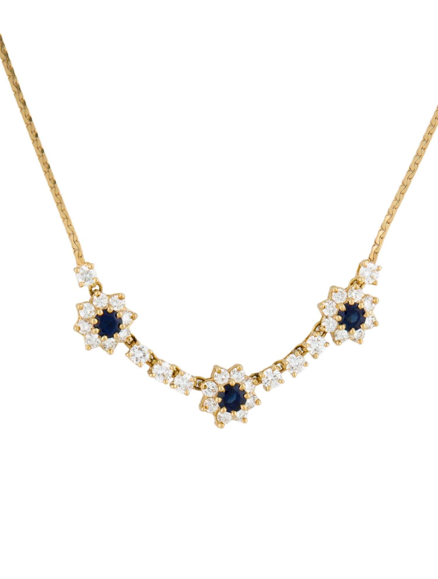 Necklace 18K 1.33ctw Sapphire & Diamond Flower Station