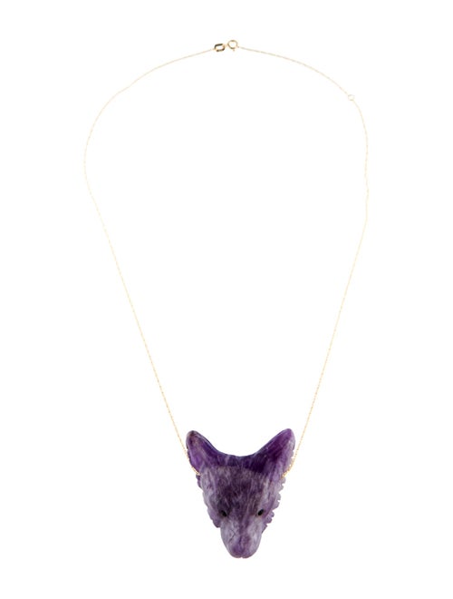 Necklace 14K Amethyst & Onyx Wolf Pendant Necklace
