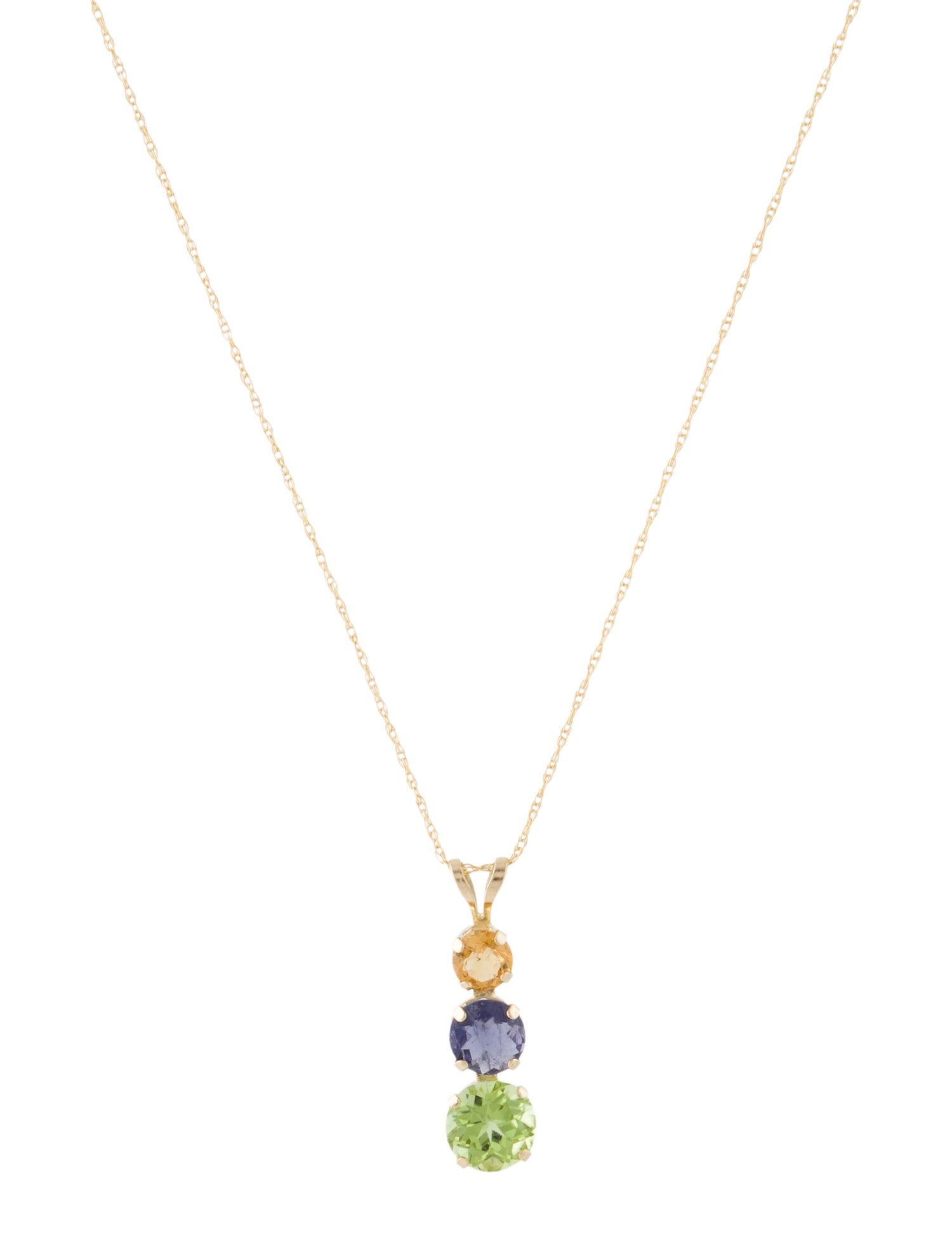 Necklace 14K Citrine, Iolite & Peridot Pendant