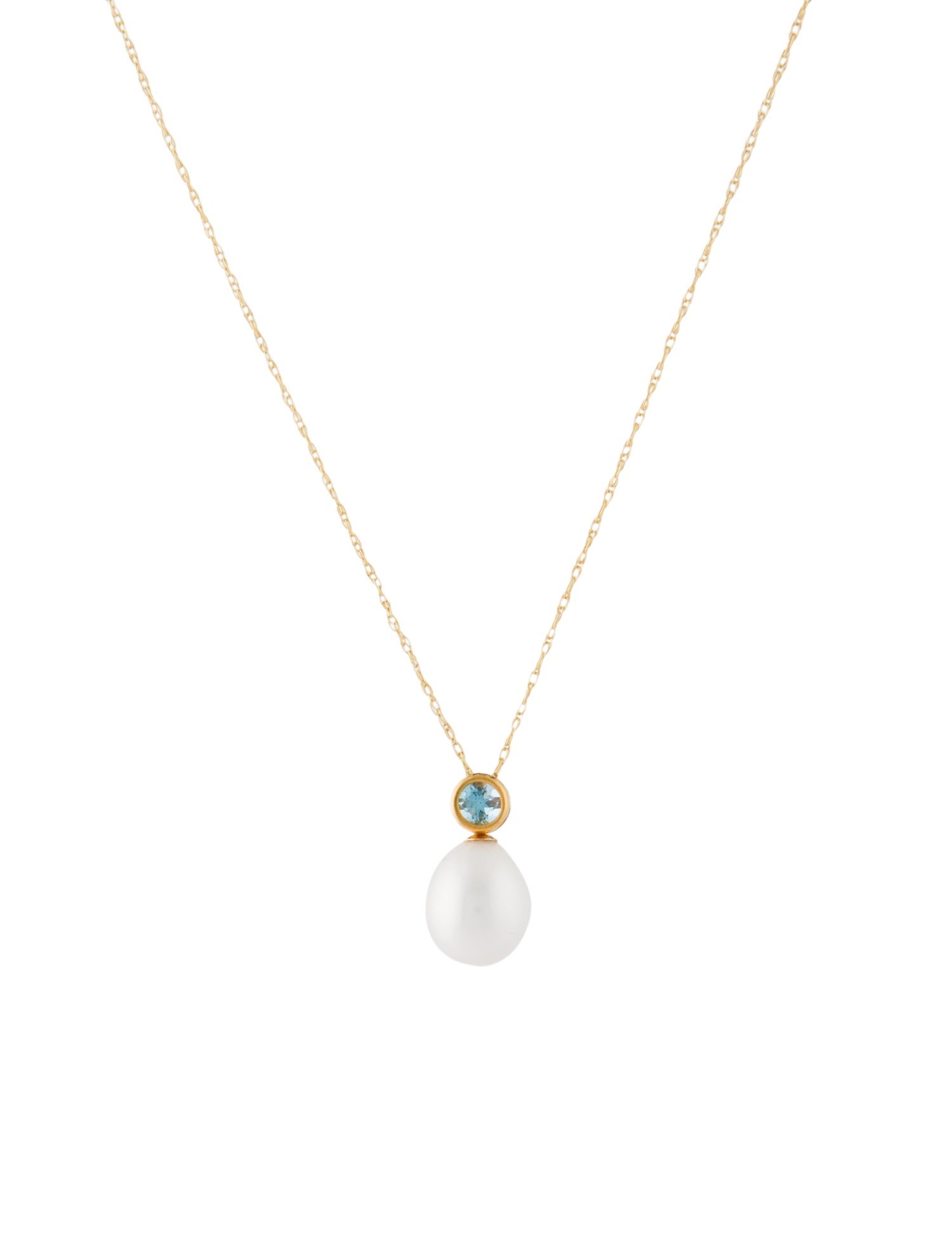 Necklace 14K Topaz & Pearl Pendant Necklace