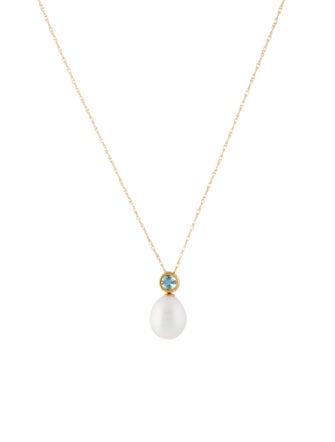 Necklace 14K Topaz & Pearl Pendant Necklace